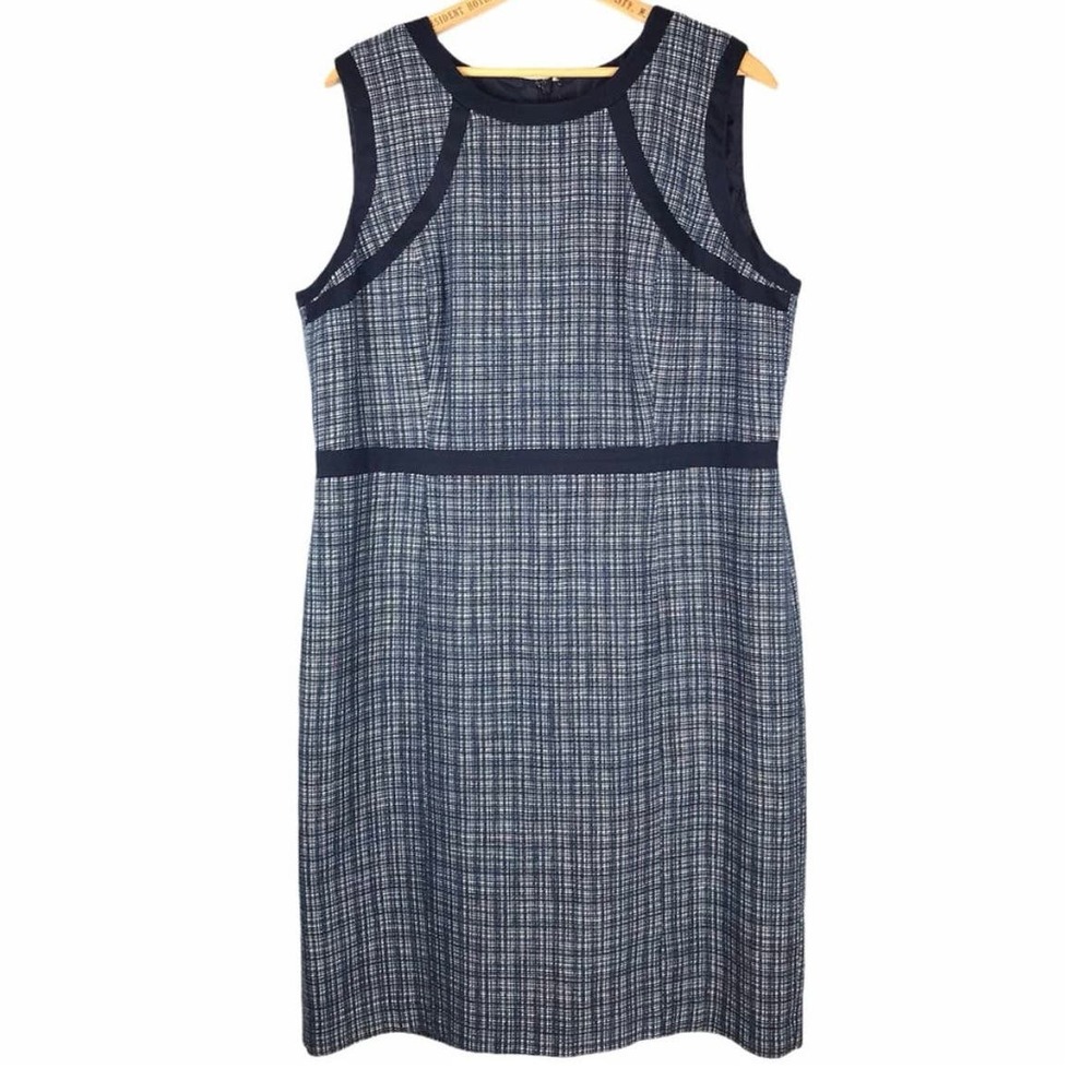 Talbots Petite Navy & White Plaid Tweed A-Line American Shift Dress, 14P